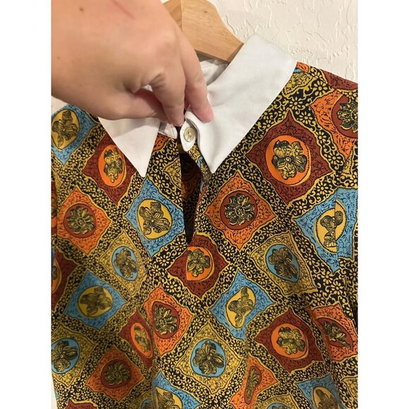ModCloth Short Sleeved Antique Style Colorful Collared Top - Picture 6 of 10